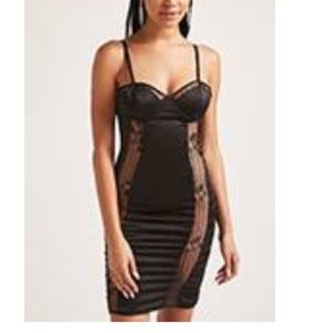 Black satin lace party dress